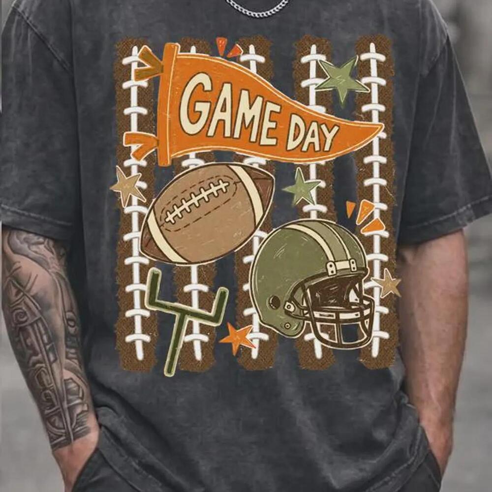 Game Day Football College Distressed Graphic Sports Apparel Tee
